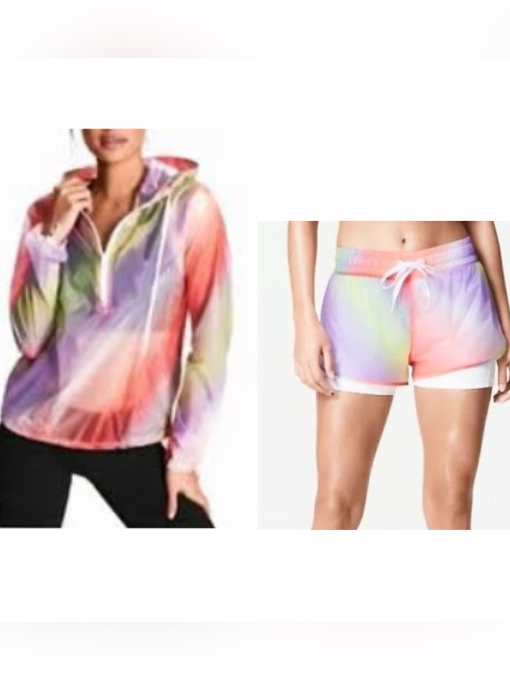 PINK Victoria's Secret Rainbow Tie-Dye Hooded Pullover & Shorts Matching Set (L)